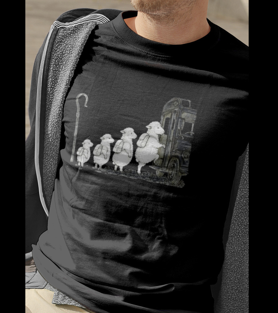 Sheep Boarding School Bus With Shepherd Staff Learning Journey T-Shirt