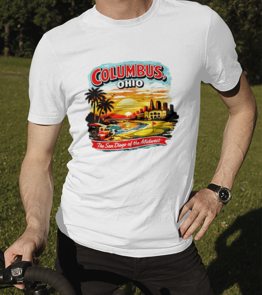 Columbus Ohio The San Diego Of The Midwest Sunset Skyline And Palm Trees T-Shirt