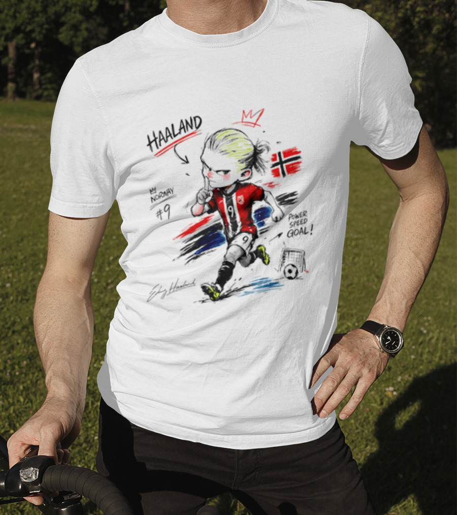 Haaland No 9 Norway Flag Power Speed Goal Scandinavian Soccer T-Shirt