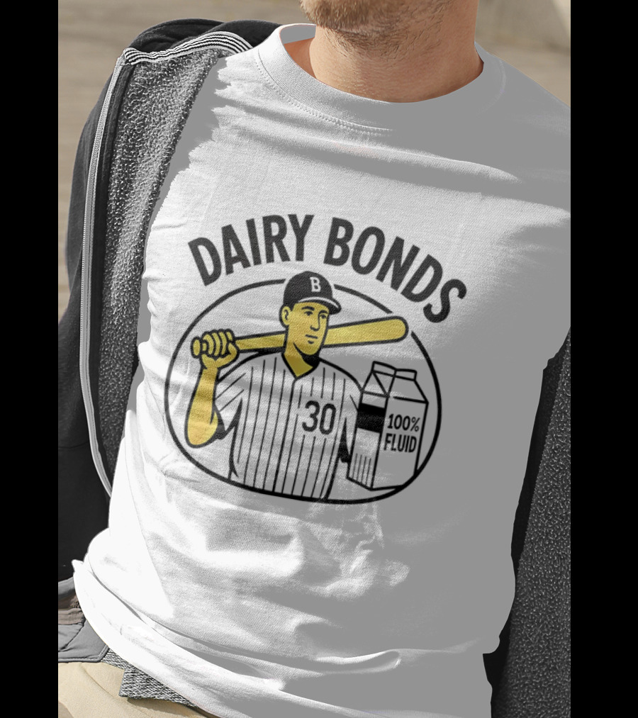 Dairy Bonds 100% Fluid Baseball Player With Bat And Milk Carton T-Shirt