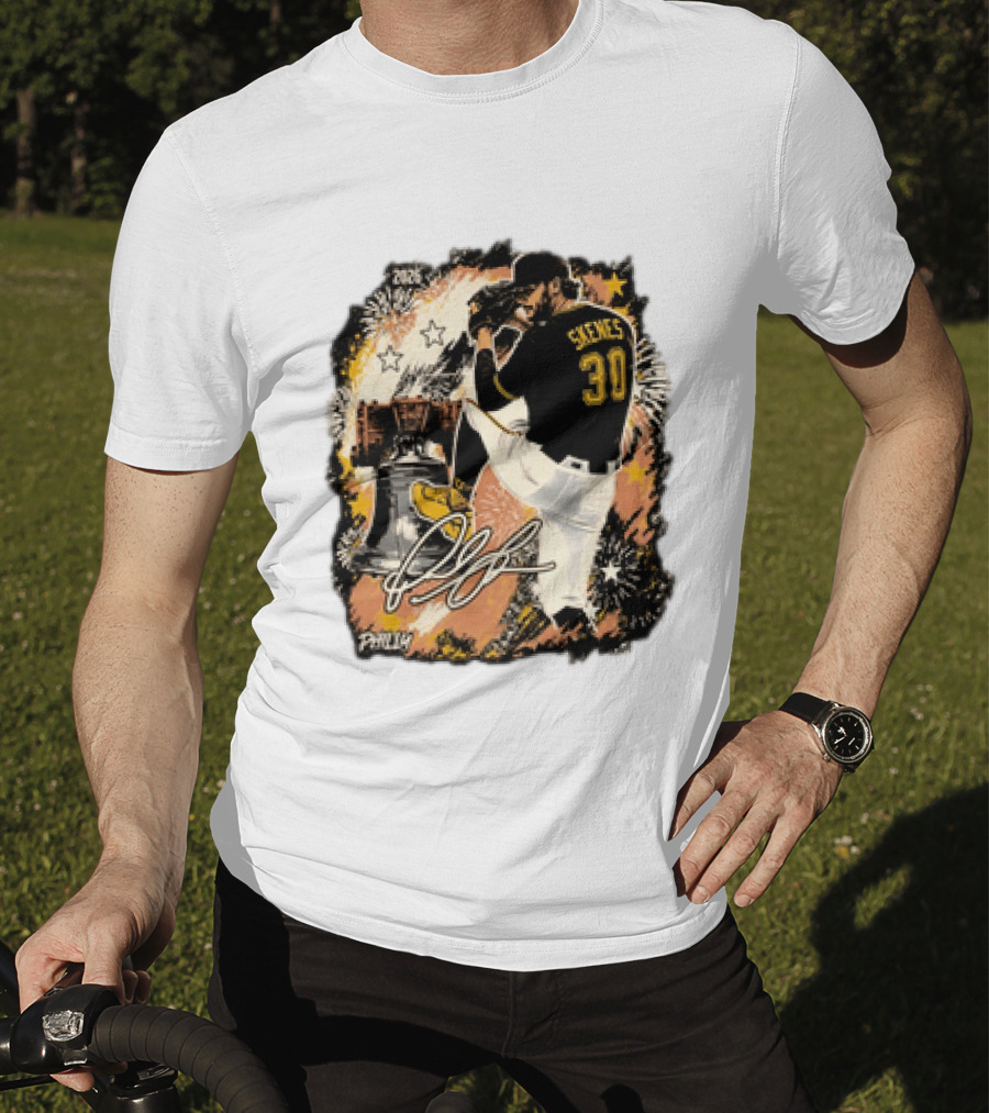 Pittsburgh Pirates Paul Skenes 30 MLB Players All Star Philly Collaboration Liberty Bell Fireworks T-Shirt