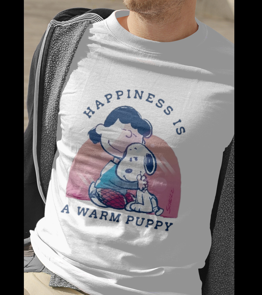 Happiness Is A Warm Puppy Snoopy And Lucy Van Pelt Hugging Moments T-Shirt