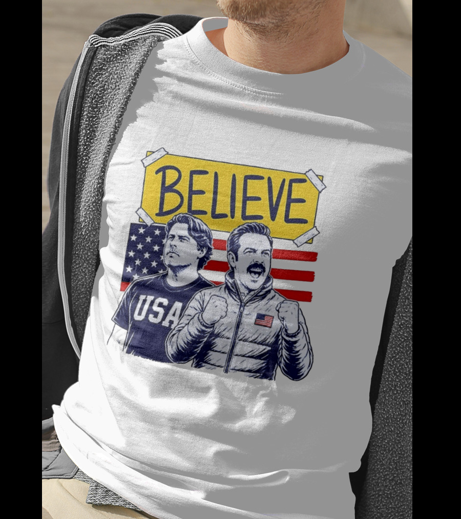 Ted Lasso Coach Beard Believe USA American Flag Scene T-Shirt