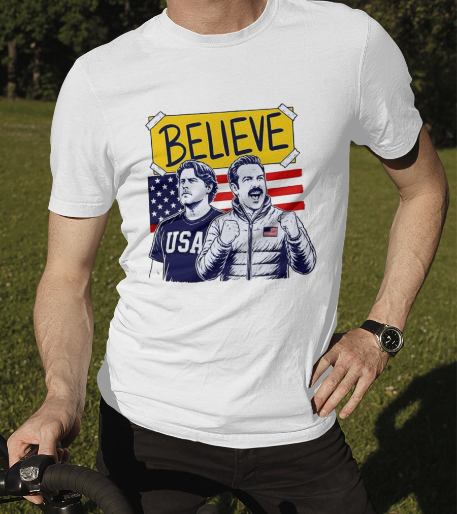 Ted Lasso Coach Beard Believe USA American Flag Scene T-Shirt