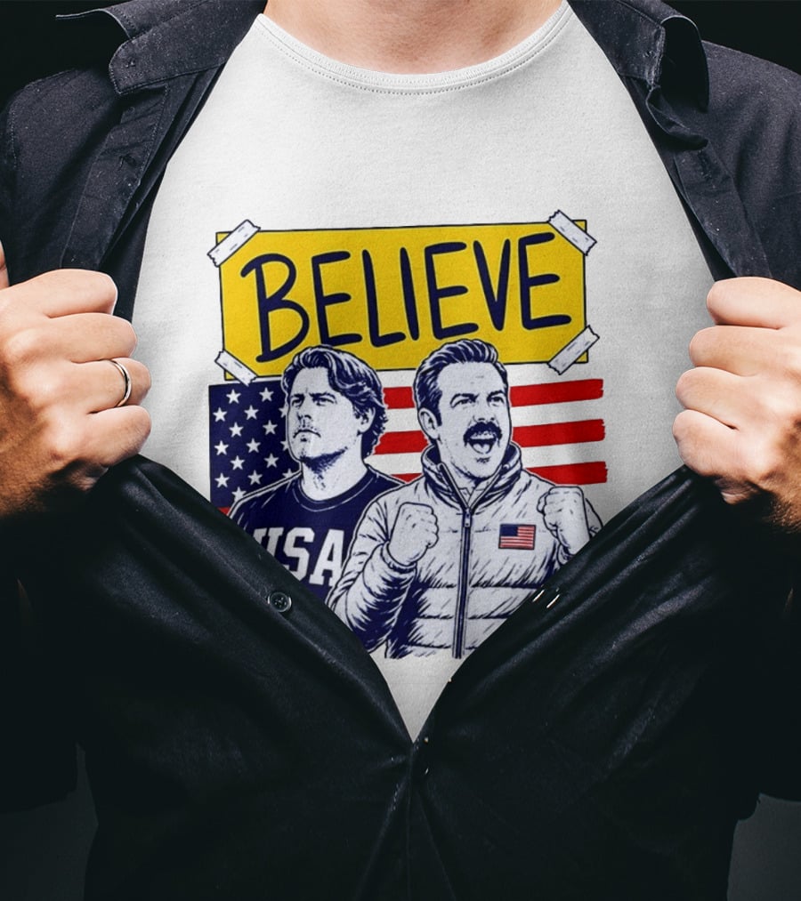 Ted Lasso Coach Beard Believe USA American Flag Scene T-Shirt