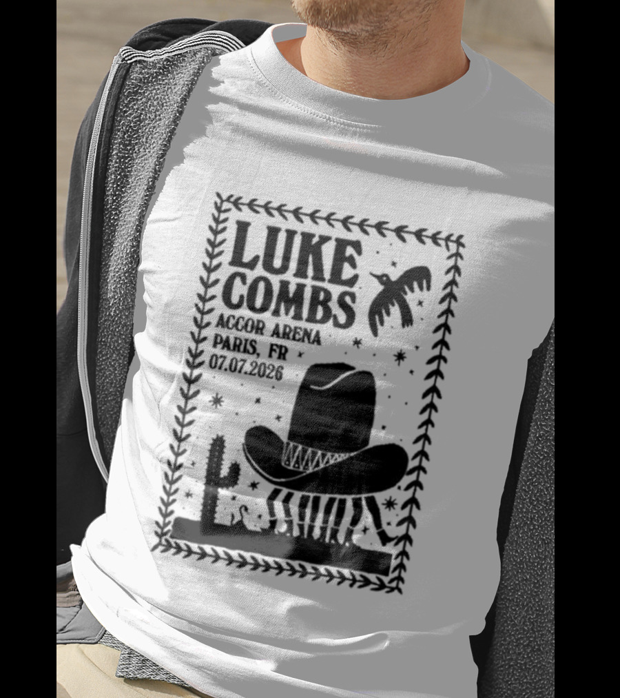 Luke Combs Paris Accor Arena July 07 2026 Western Theme Cowboy Hat Desert Cactus T-Shirt