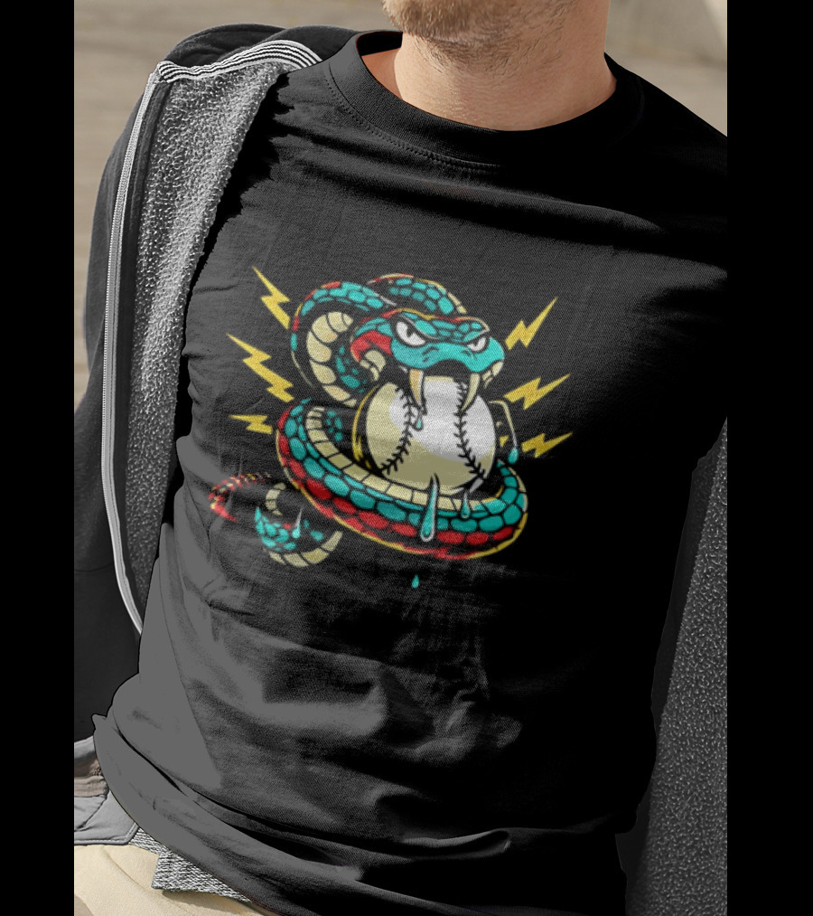 Snake Wrapped Around Baseball Surrounded By Lightning Strikes T-Shirt