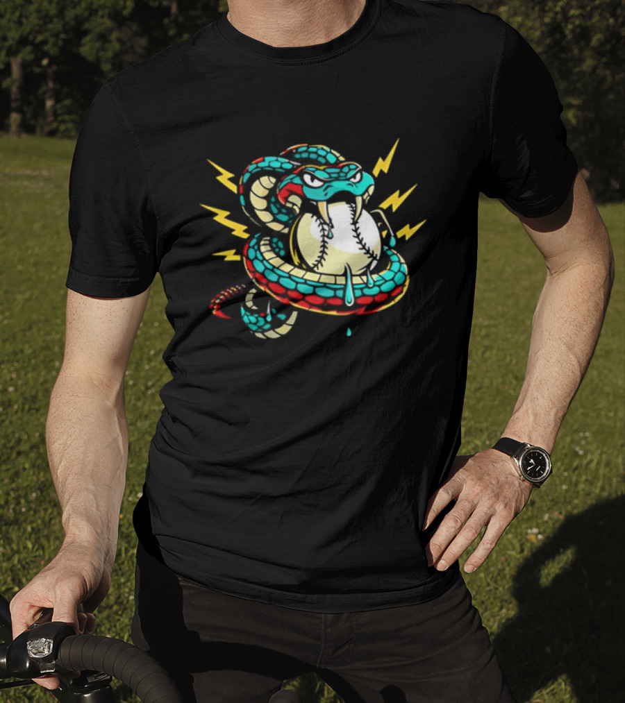 Snake Wrapped Around Baseball Surrounded By Lightning Strikes T-Shirt