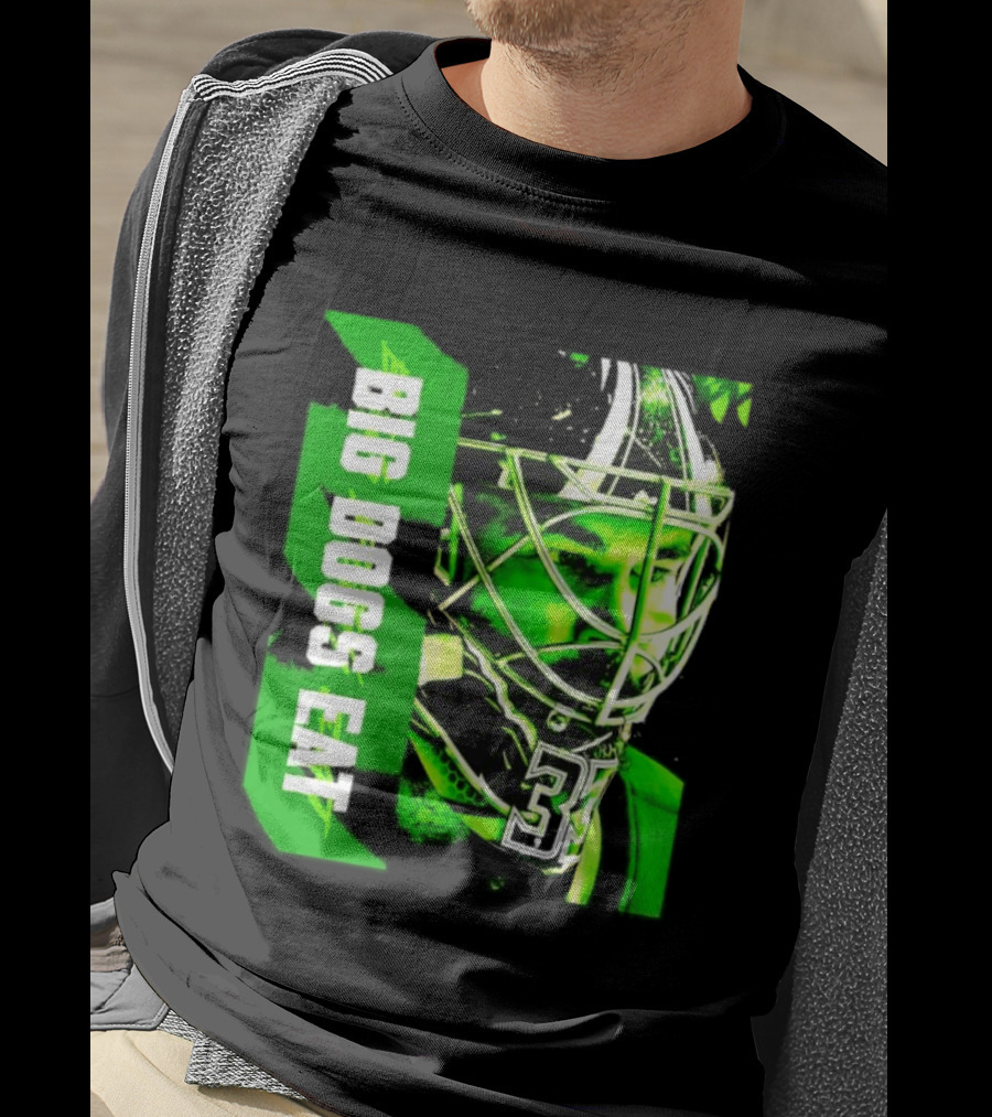 Big Dogs Eat Hockey Goalie 33 Green Masked Player T-Shirt