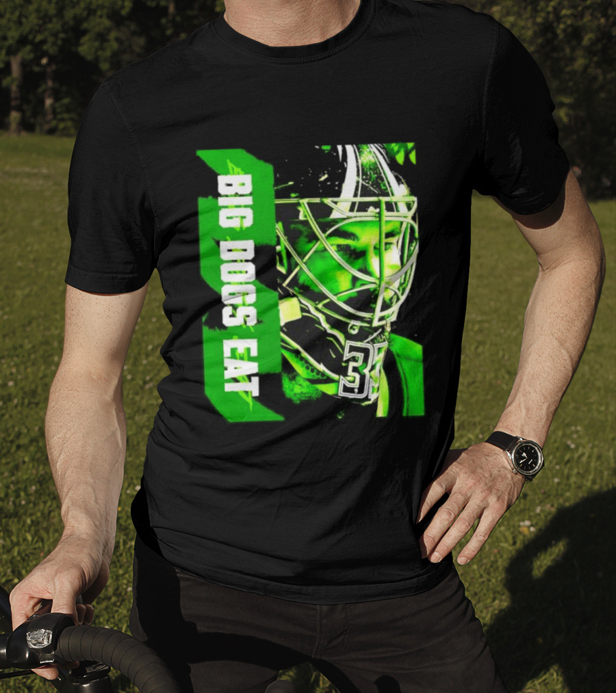 Big Dogs Eat Hockey Goalie 33 Green Masked Player T-Shirt