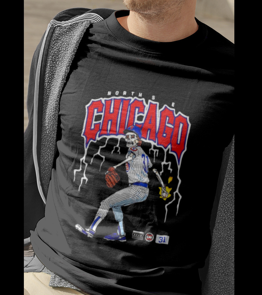 North Side Chicago Skeleton Pitcher CHI 31 Baseball T-Shirt