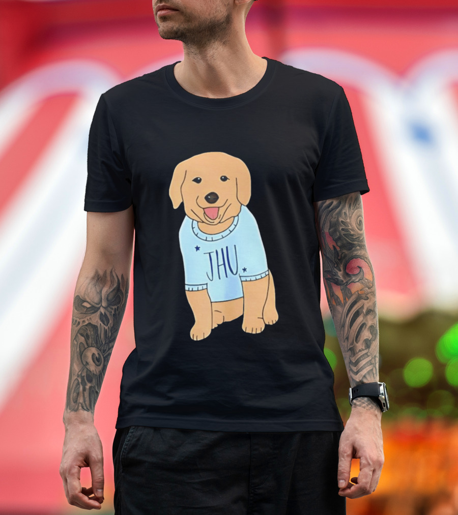 JHU Puppy In Light Blue Sweater T-Shirt