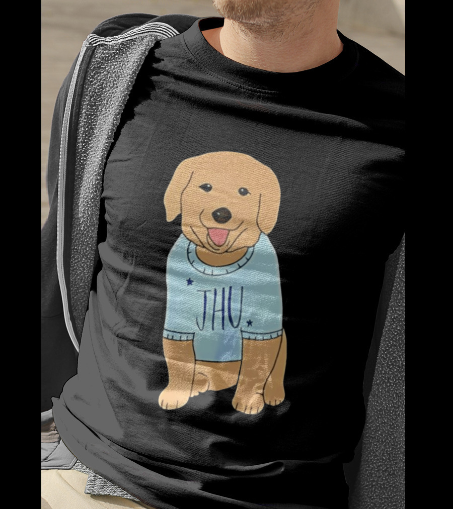 JHU Puppy In Light Blue Sweater T-Shirt