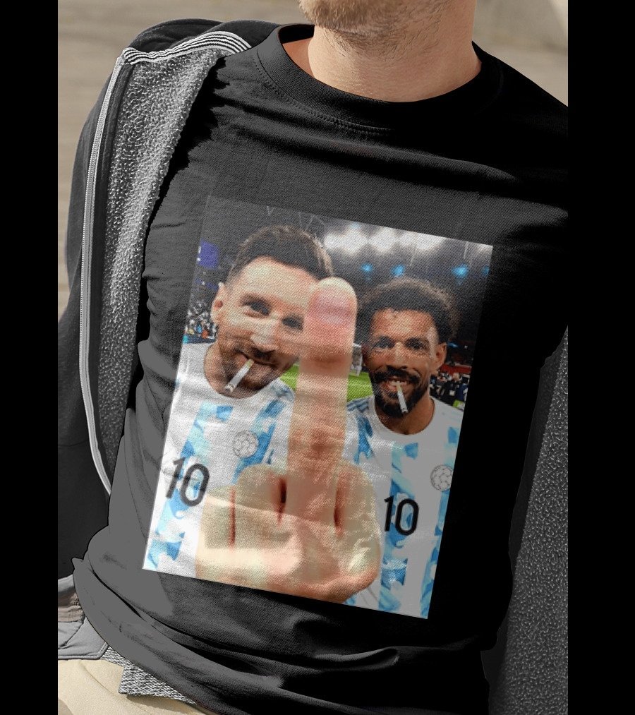 Messi Argentina Vozinha Cape Verde Middle Finger Gesture Football Smokers T-Shirt