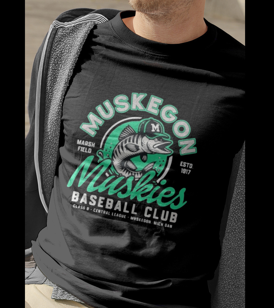 Muskegon Muskies Baseball Club Marsh Field Est 1917 Central League Mich T-Shirt