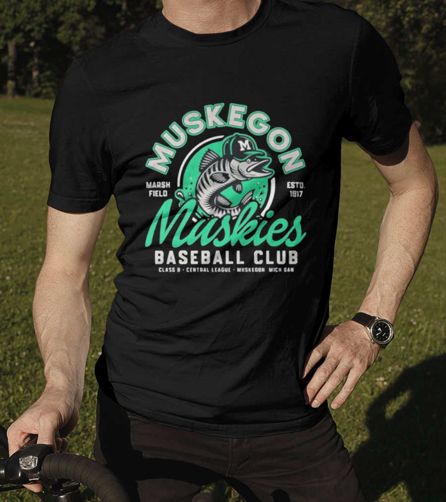 Muskegon Muskies Baseball Club Marsh Field Est 1917 Central League Mich T-Shirt