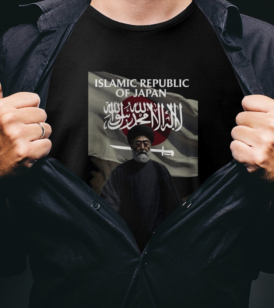 Islamic Republic Of Japan Flag And Traditional Attire With Arabic Script T-Shirt