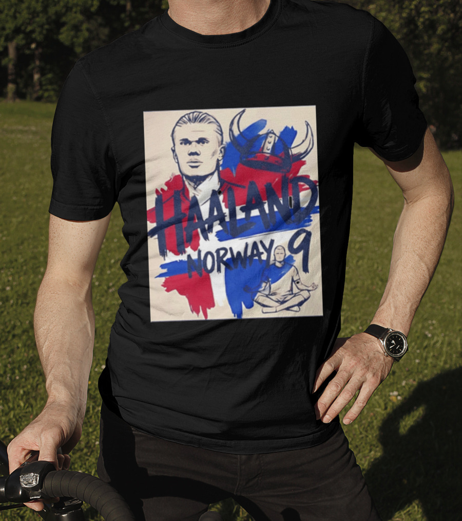 Norway Haaland Number 9 Viking Helmet Football T-Shirt
