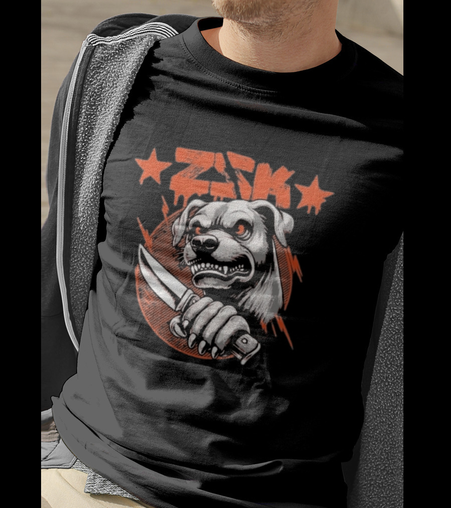 ZSK Dogfight Fierce Bulldog Holding Knife T-Shirt