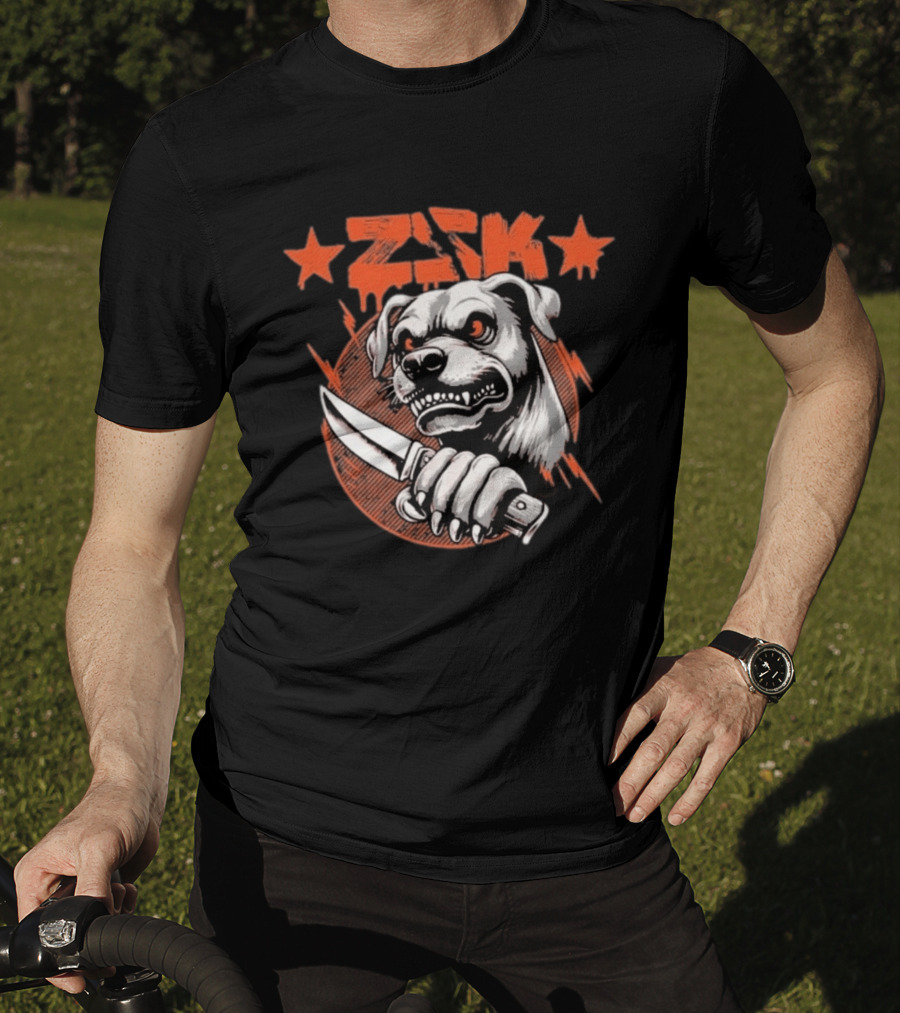 ZSK Dogfight Fierce Bulldog Holding Knife T-Shirt