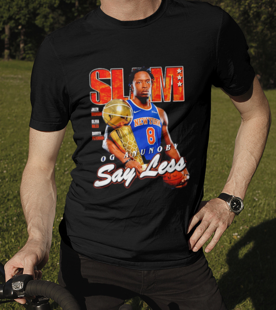 OG Anunoby New York Knicks SLAM Cover Larry O'Brien Trophy Say Less Jalen Brunson 2026 T-Shirt