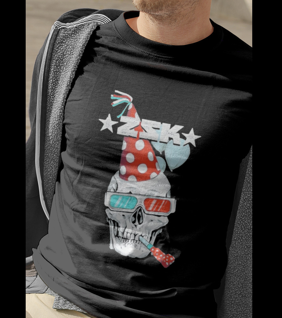 ZSK Skull Party Hat 3D Glasses Fun T-Shirt