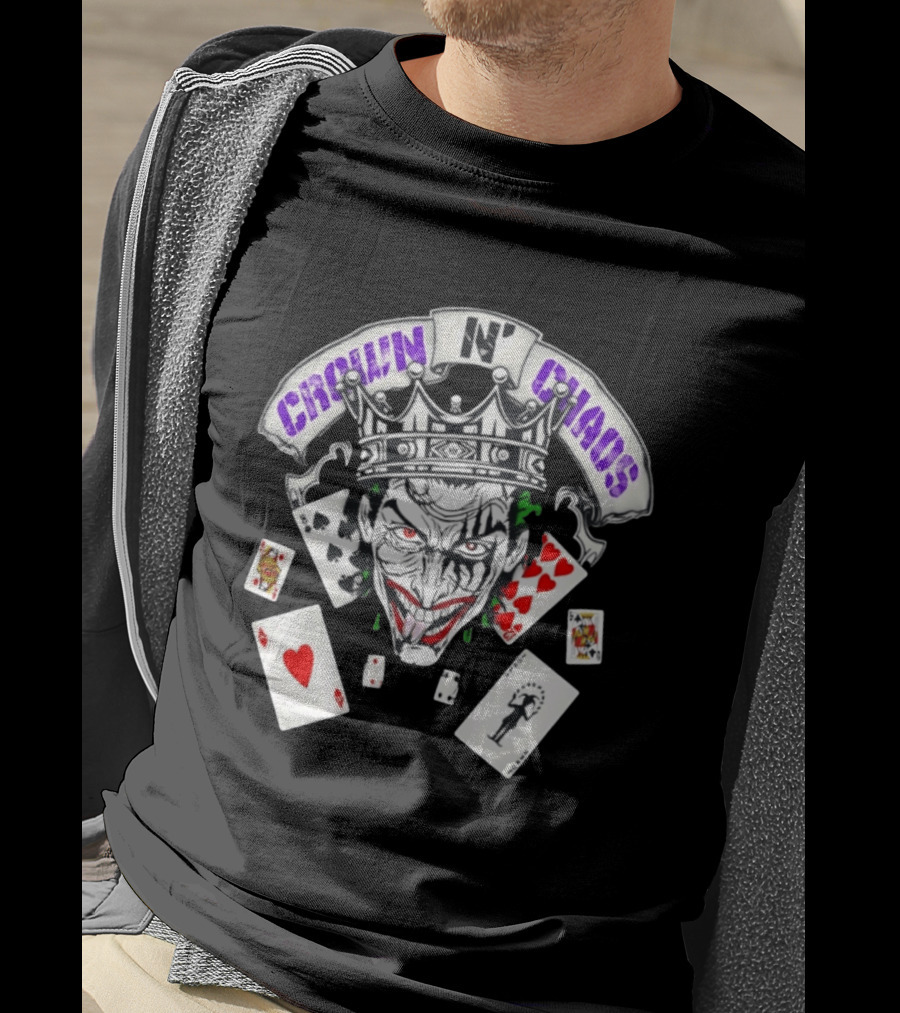 Crown N' Chaos Joker Face With Playing Cards T-Shirt