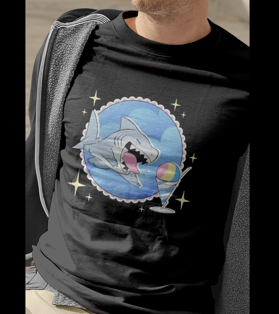 Shark Chasing Colorful Shaved Ice In Sky Circle With Stars T-Shirt