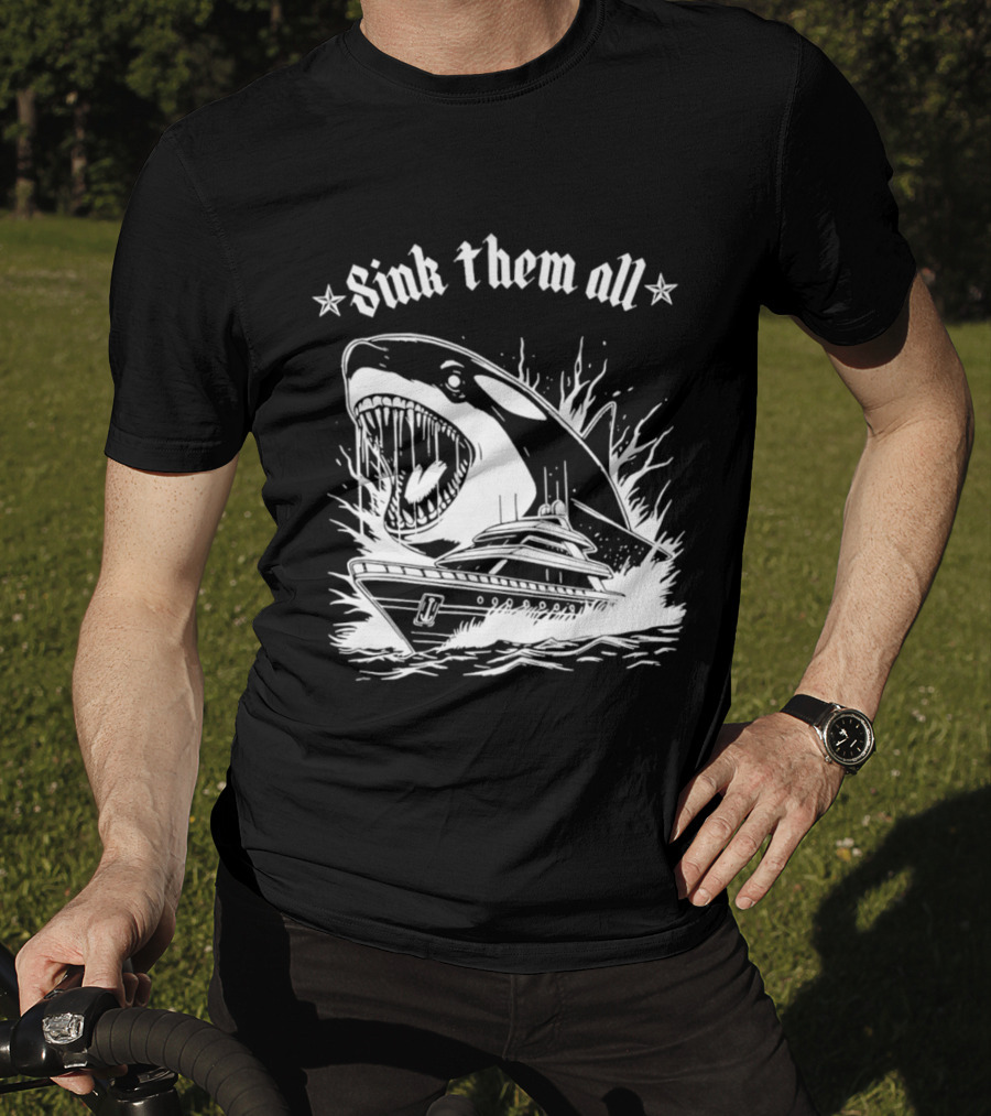 Sink Them All Orca Yacht Attack Scene T-Shirt