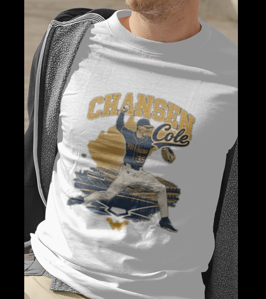Chansen Cole West Virginia Mountaineers Baseball Player 35 Pitching Action T-Shirt