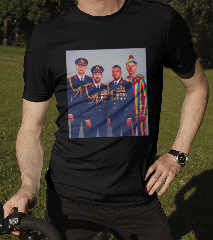 Mbappe Messy Ronaldo Haaland In Uniforms And Clown Outfit T-Shirt