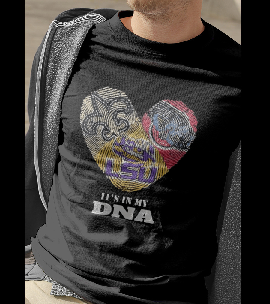 LSU New Orleans Saints It's In My DNA Fingerprint Heart T-Shirt
