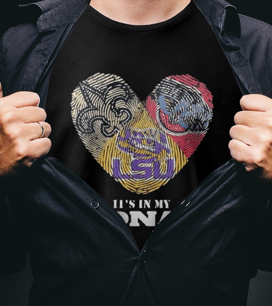 LSU New Orleans Saints It's In My DNA Fingerprint Heart T-Shirt