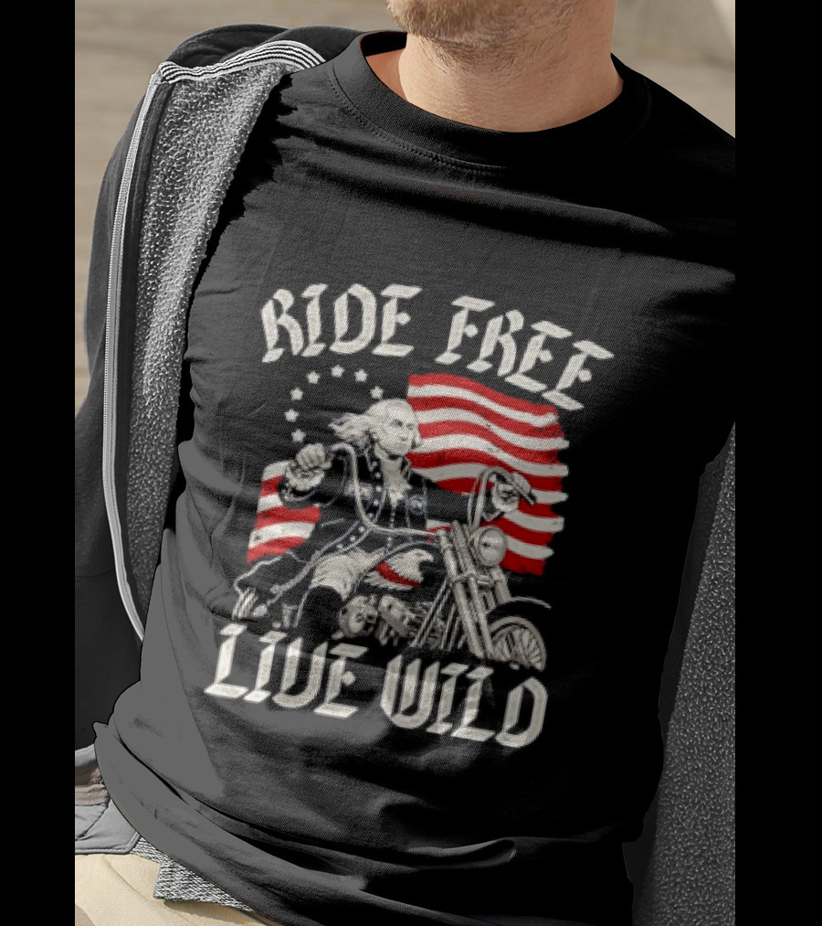 George Washington Motorcycle Ride Free Live Wild American Flag T-Shirt