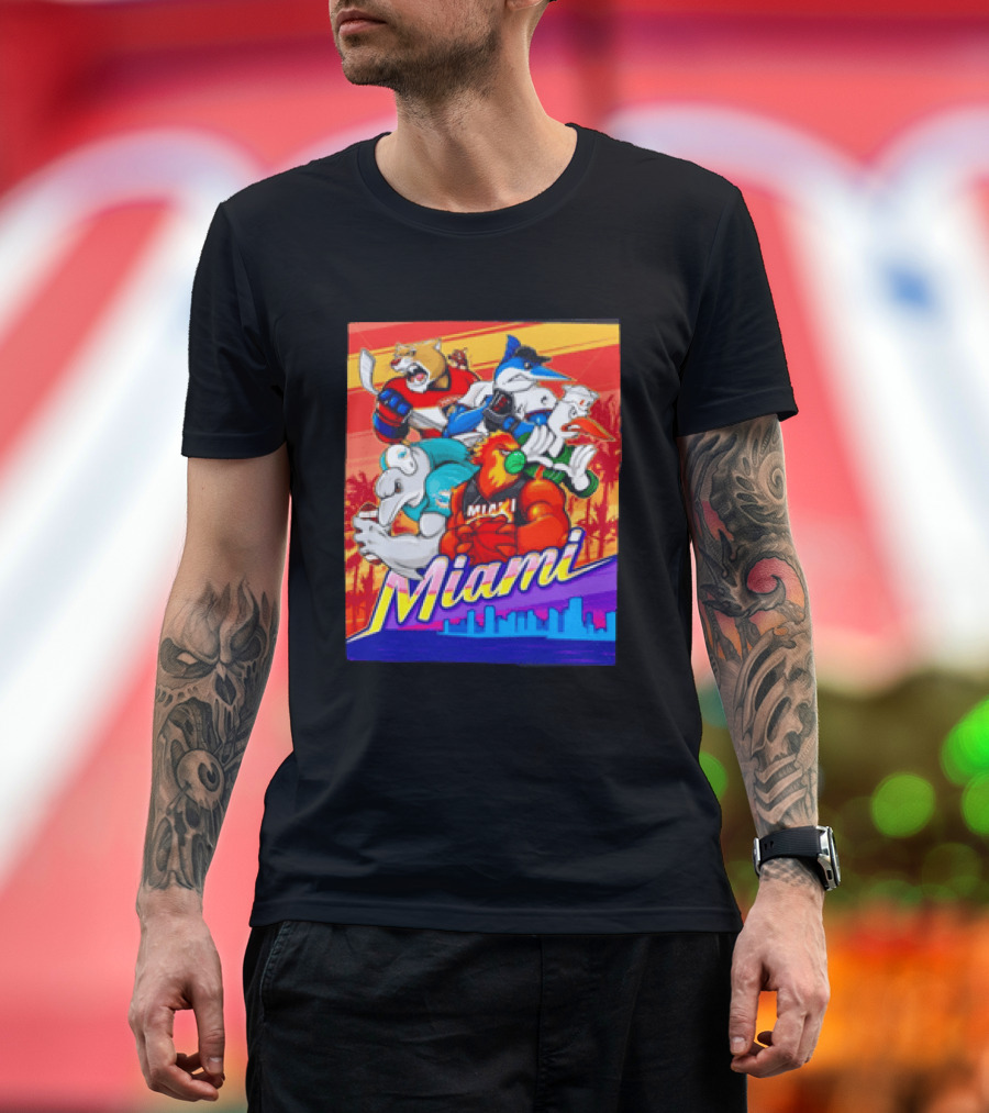 Miami Sports City Team Mascots Collage T-Shirt