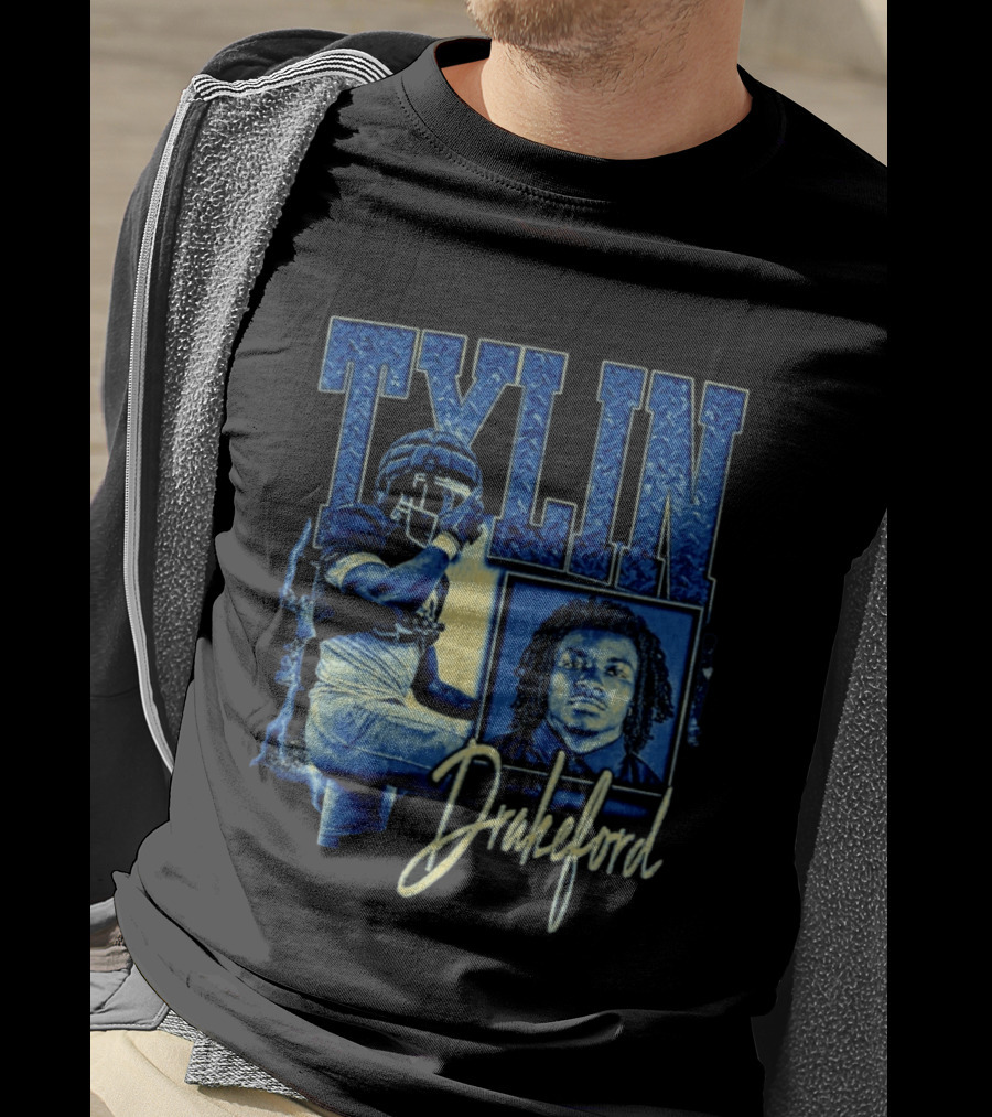 Tylin Drakeford Football Athlete Blue Portrait NFL Style Bootleg T-Shirt