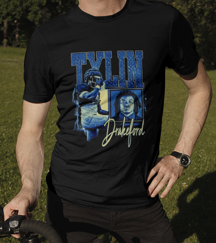 Tylin Drakeford Football Athlete Blue Portrait NFL Style Bootleg T-Shirt