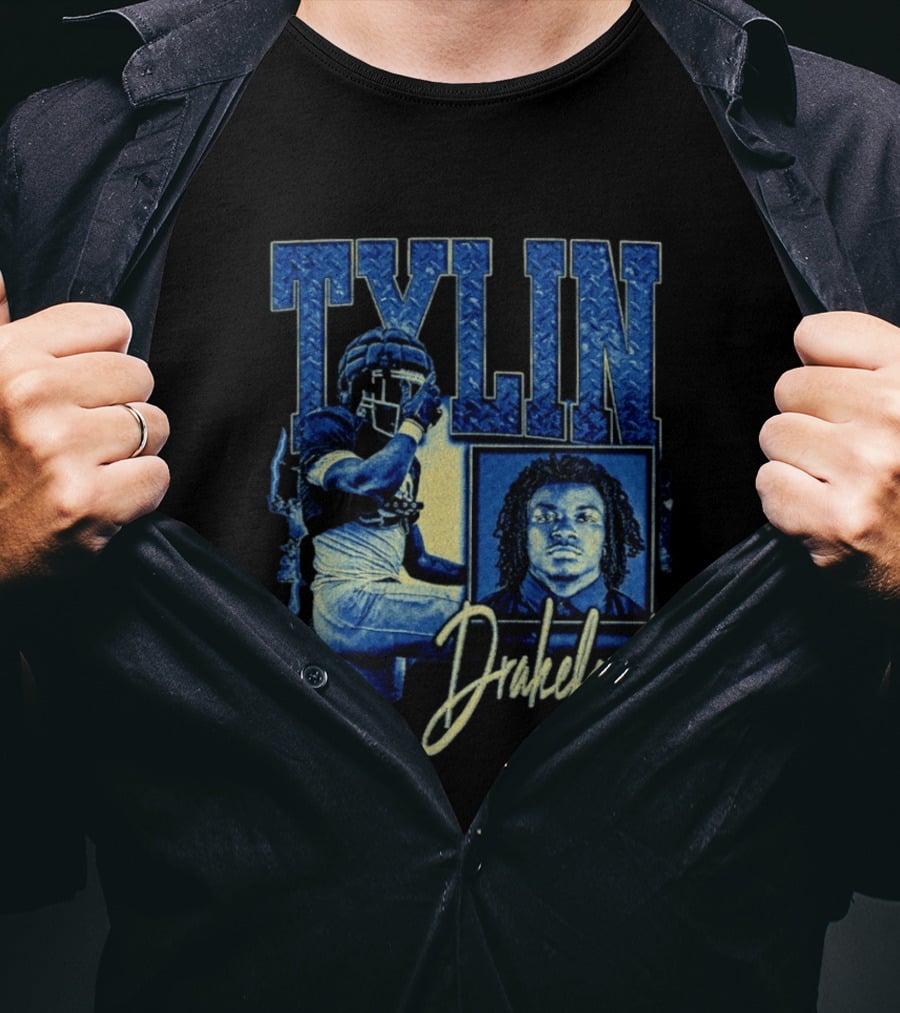 Tylin Drakeford Football Athlete Blue Portrait NFL Style Bootleg T-Shirt