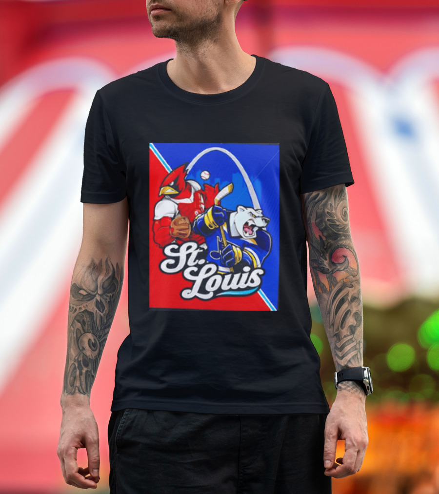 St Louis Cardinals Baseball Blues Hockey Arch Iconic Sports Team Collage T-Shirt