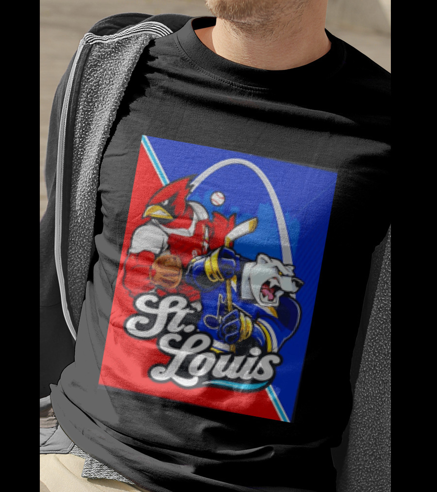 St Louis Cardinals Baseball Blues Hockey Arch Iconic Sports Team Collage T-Shirt