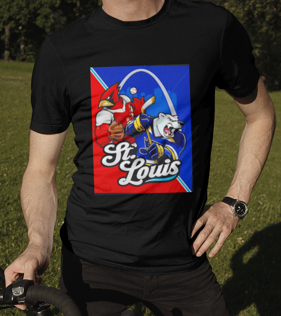 St Louis Cardinals Baseball Blues Hockey Arch Iconic Sports Team Collage T-Shirt