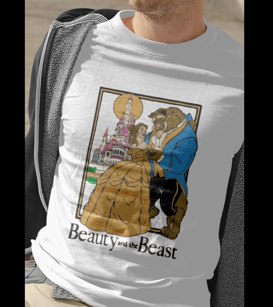 Beauty And The Beast Belle And Beast Dancing In Front Of Castle T-Shirt