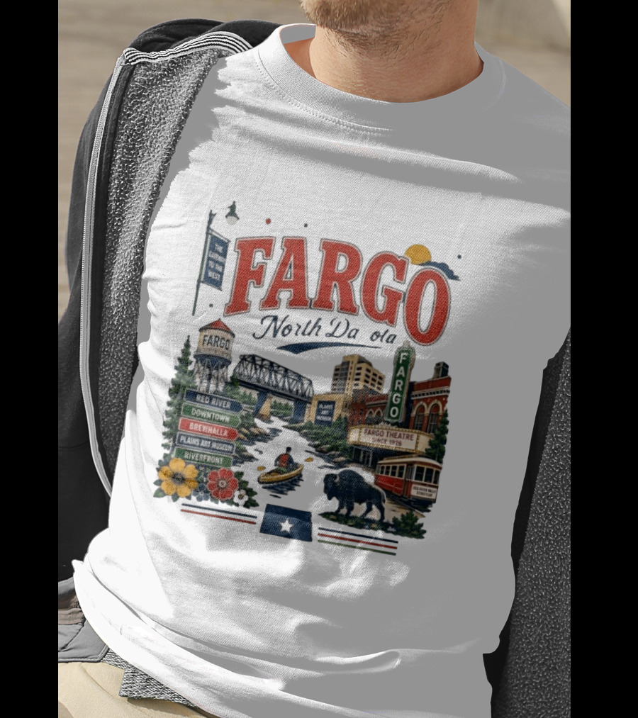 Fargo North Dakota Red River Downtown Brewhalla Plains Art Museum Riverfront Theatre T-Shirt