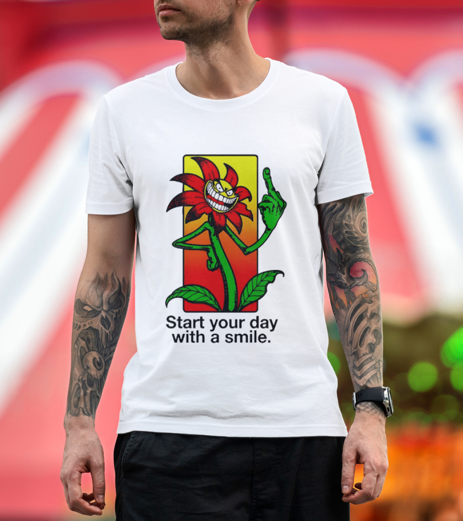 Start Your Day With A Smile Angry Flower Middle Finger T-Shirt