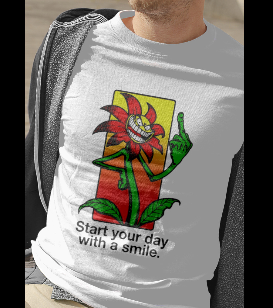 Start Your Day With A Smile Angry Flower Middle Finger T-Shirt