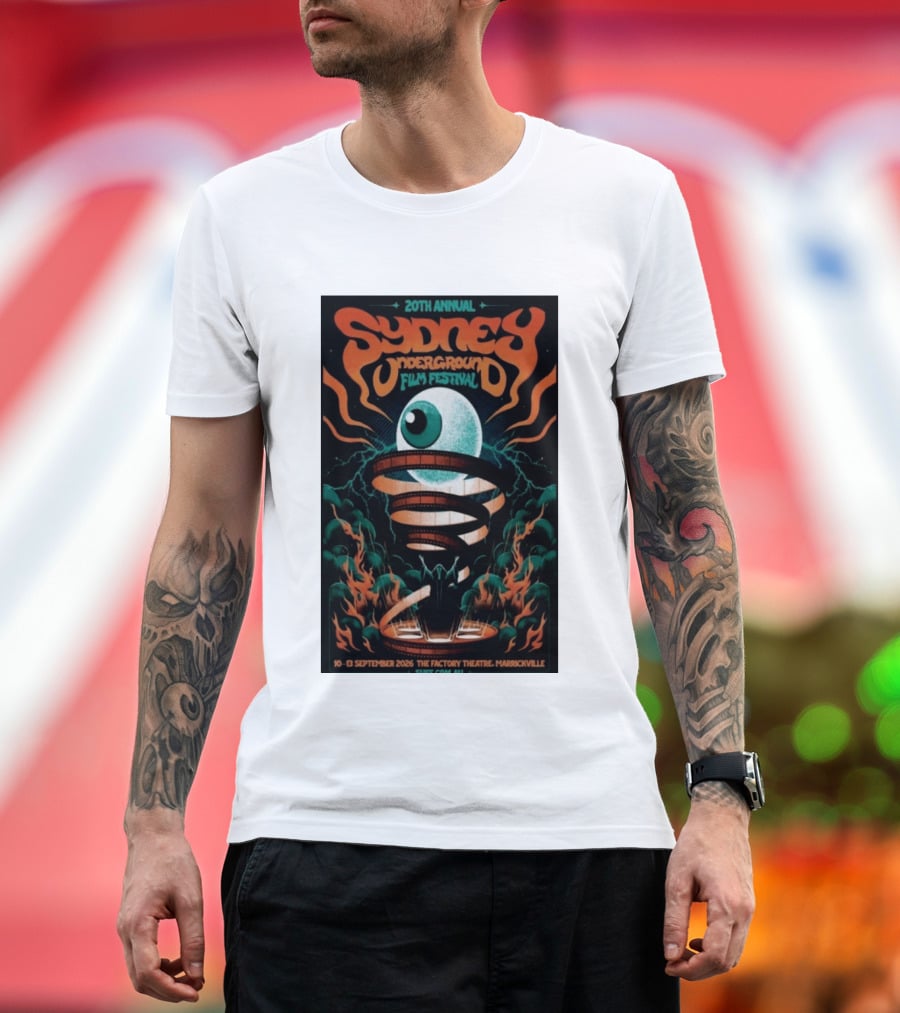 20th Annual Sydney Underground Film Festival Sept 10 13 2026 The Factory Theatre Marrickville Vintage Eye Spiral T-Shirt