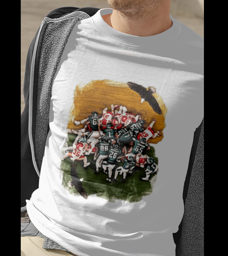 Philadelphia Eagles Tush Push Jalen Hurts Saquon Barkley Jason Kelce Action Play T-Shirt
