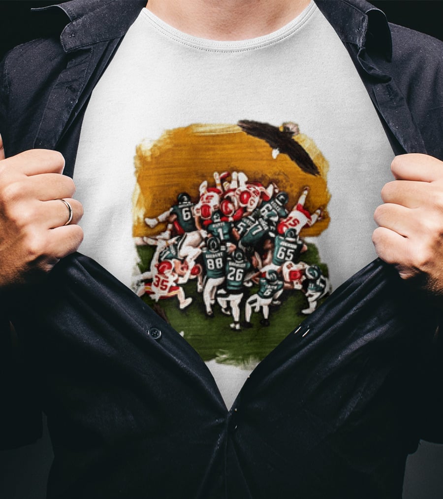 Philadelphia Eagles Tush Push Jalen Hurts Saquon Barkley Jason Kelce Action Play T-Shirt