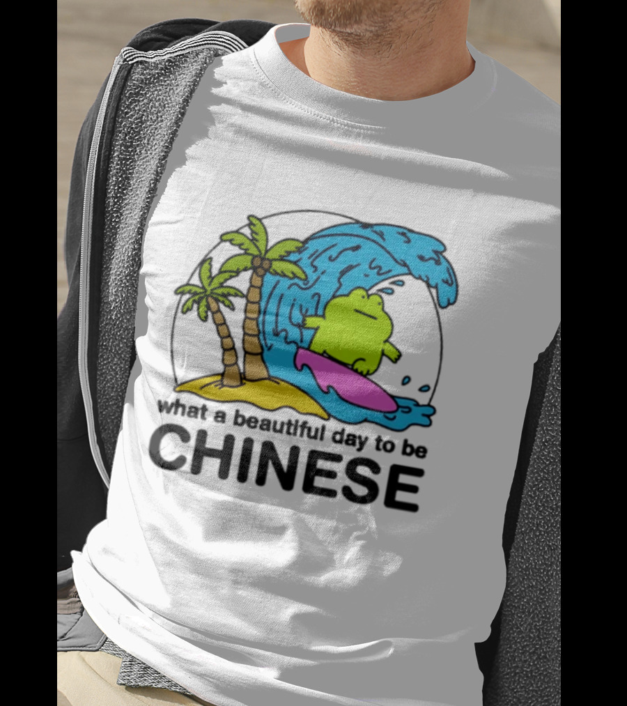 What A Beautiful Day To Be Chinese Surfing Frog With Palm Trees And Waves T-Shirt