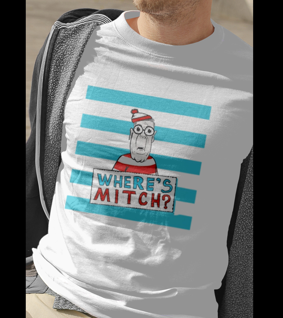 WHERE'S MITCH Striped Sweater Glasses Red Hat Humor T-Shirt